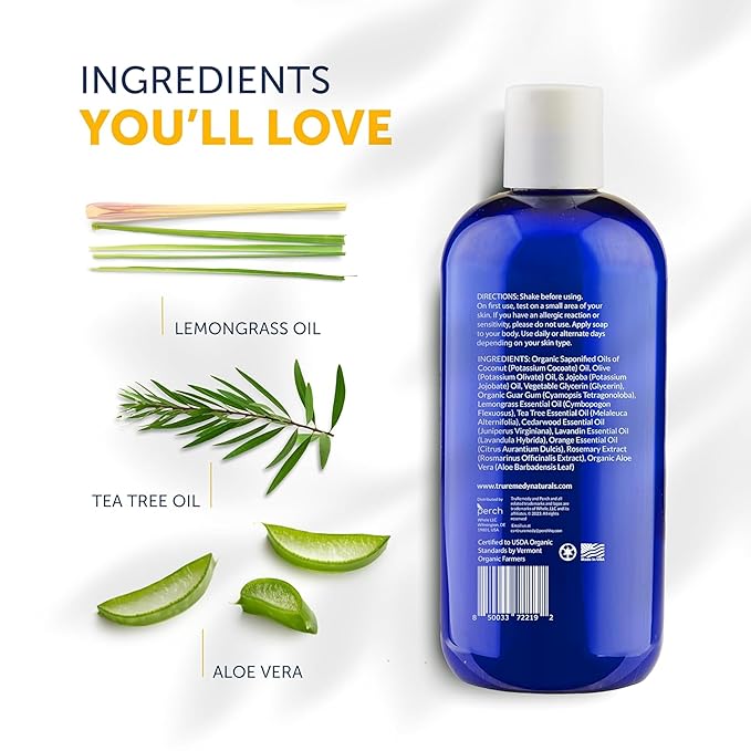 Truremedy Naturals Body Wash 2-pack (12 oz Each) Natural Antifungal Shower Gels - Tea Tree &amp Peppermint and Tea Tree &amp Lemongrass