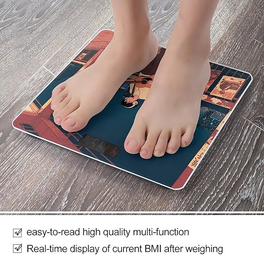 Boy Playing Guitar Scale for Body Weight Sturdy Tempered Glass Weighing Scales with LCD Display Accurate Digital Bathroom Scale Convenient Body Fat Smart Scales Easy Read