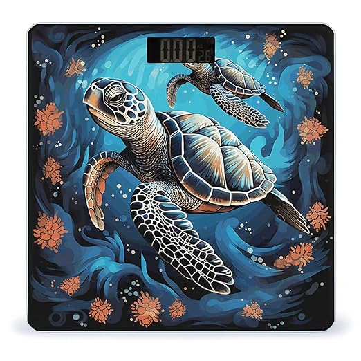 Sea Turtle Boho Style Scale for Body Weight Anti-Slip Digital Bathroom Scale Sturdy Toughened Glass Weighing Scales High Precision Safe Rounded Corners Smart Scales