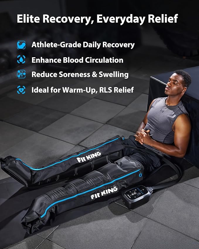 FIT KING Upgraded Leg Massager Recovery Boots Professional Air Compression Recovery System for Circulation &amp Fast Athlete Recovery Cordless Rechargeable Compression Boots (Large)