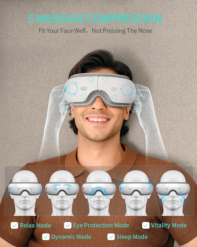 SKG Eye Massager with Heat &amp Music Valentine's Day Gifts for Her Him Foldable Sleep Mask for Migraine &amp Eye Strain 5 Massage Modes for Tired Eyes Relax Birthday Gifts for Dad Mom Men Wo