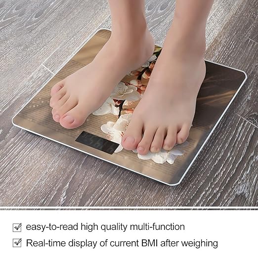 A Peach Blossom Bathroom Scale Automatic Power On/Off Body Scales LCD Backlight Display Square Digital Scale Rounded Corners Bathroom Scales for Home Bedrooms