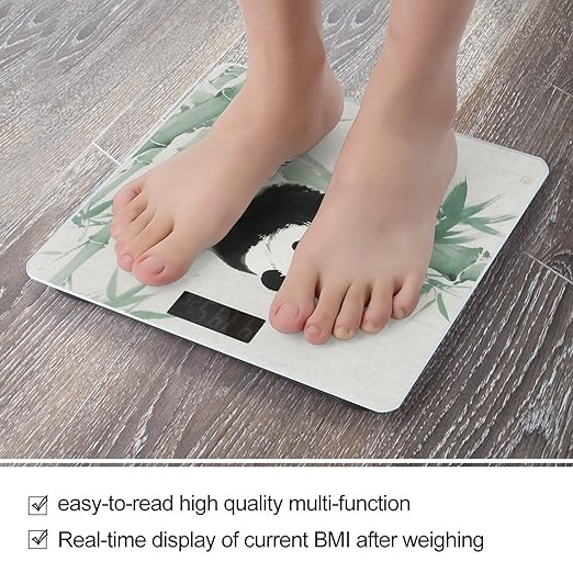 Panda Bamboo Scale for Body Weight Sturdy Tempered Glass Weighing Scales with LCD Display Accurate Digital Bathroom Scale Convenient Body Fat Smart Scales Easy Read