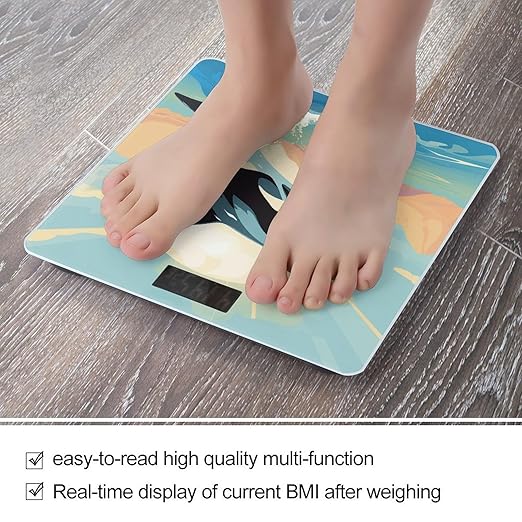 Orca in The Sea Bathroom Scale Automatic Power On/Off Body Scales LCD Backlight Display Square Digital Scale Rounded Corners Bathroom Scales for Home Bedrooms