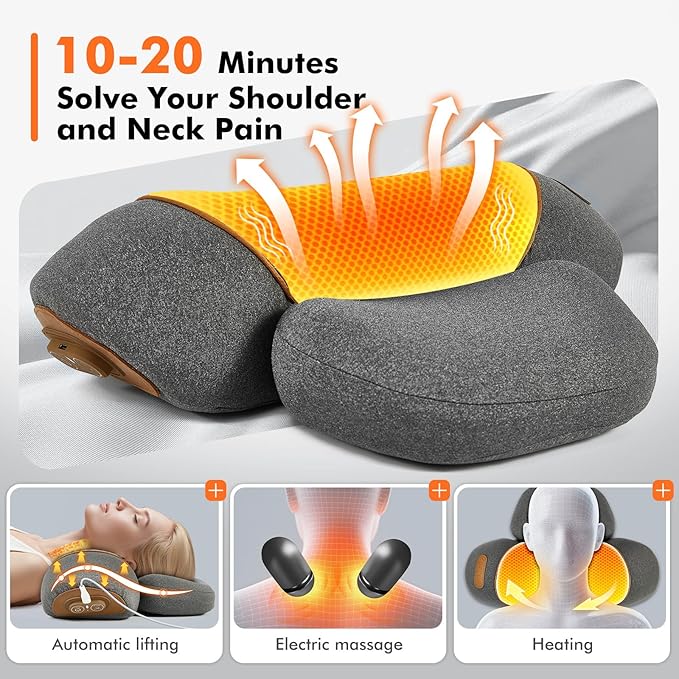 Neck Pillow - 3-in-1 Wireless Neck Pillow with Battery Travel Neck Massage Pillow for Shoulder Pain Relief Deep Tissue Pain Relief with Heat and Stretching Neck Hump Corrector for Women
