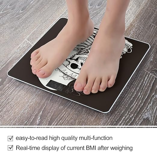 Skeleton Chef Scale for Body Weight Anti-Slip Tempered Glass Digital Bathroom Scales Clear LCD Display Weighing Scale Safe Rounded Corners Smart Scales