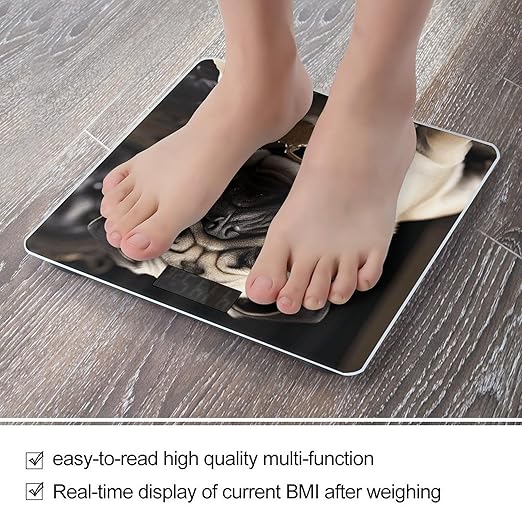 Digital Bathroom Scale for Body Weight Scale with Bright LCD Display High Accuracy Step-On Technology Auto On/Off Cool Pug Dog Digital Scales 400 Lbs /180kg