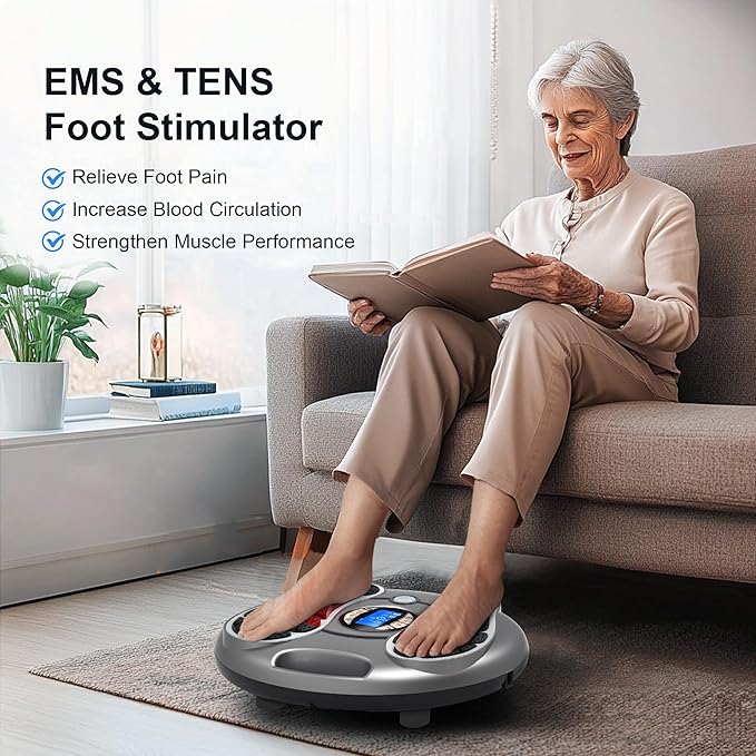 Foot Massager for Neuropathy EMS TENS Foot Stimulator for Circulation and Pain Relief TENS Unit Muscle Stimulator with 4 Electrode Pads FSA Eligible Items Only List HSA Fits Up to 11
