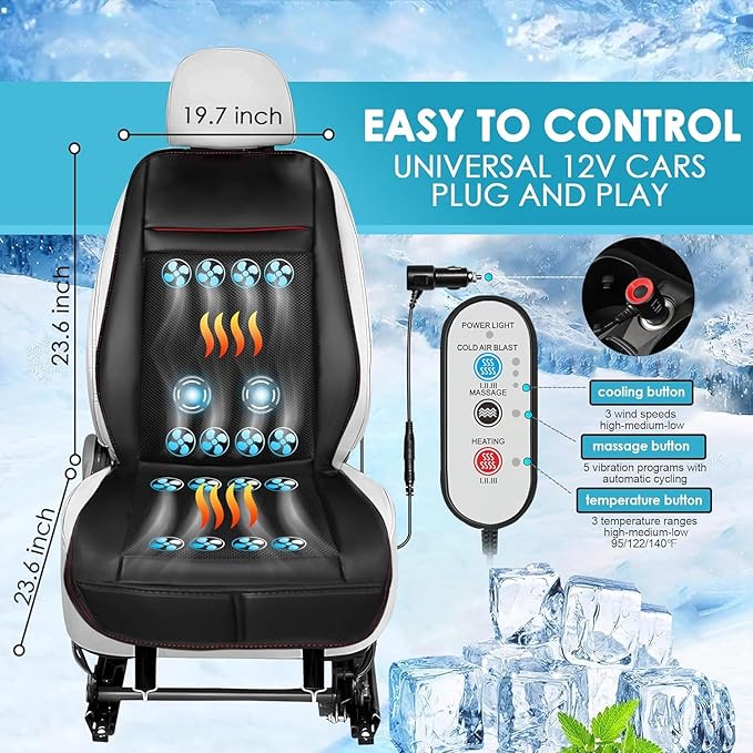 3 in 1 Massage Cushion with Winter Cooling Seat Covers Chair Massager for Full Body 12V Car Seat Covers (WinterSummerMassage-2)