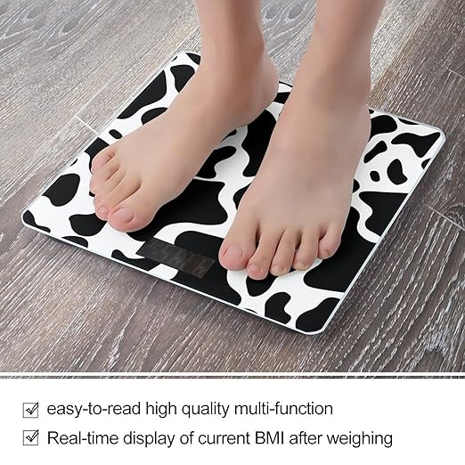Cow Spot Scale for Body Weight Safe Rounded Corners Tempered Glass Digital Bathroom Scale LED Display 400lb Capacity Weight Scales with High Precision Sensors