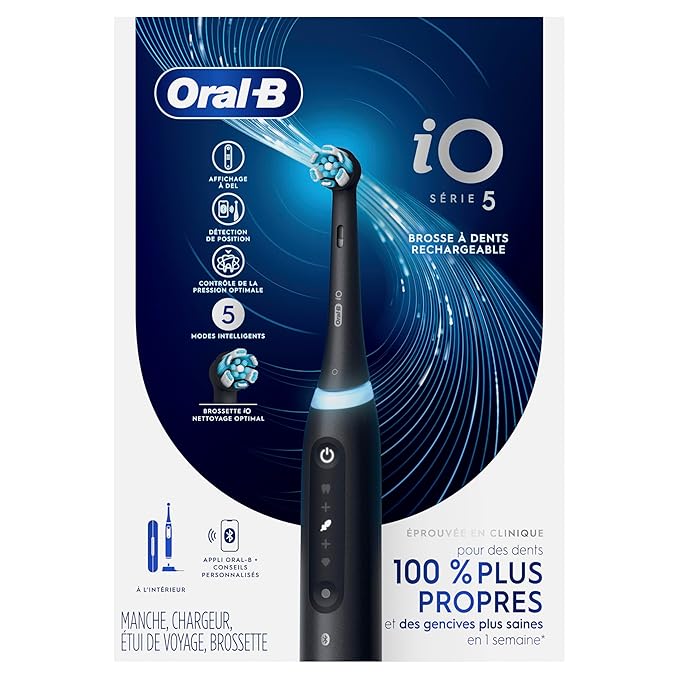 Oral-B Rechargeable Electric Toothbrush iO5 Customizable Clean 5 Cleaning Modes Visual Pressure Sensor to Protect Gums Travel Case Black