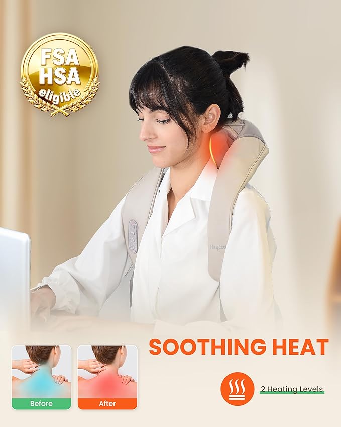 Cordless Neck Massager with Heat FSA Eligible HSA 4D Deep Kneading Neck Shoulder Massager for Pain Shiatsu Back Massager for Shoulder Gifts for Women Men