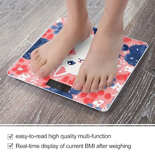 Berry Style and Cat Scale for Body Weight Digital Bathroom Scale Precision Smart Weighing Scales with Clear LED Display Accurate High Precision Scales Weighing Machine