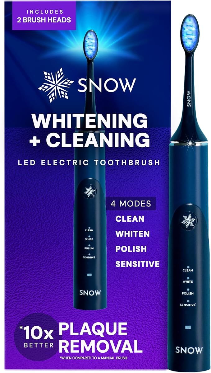SNOW LED Whitening Electric Toothbrush | Dentist-Designed Electric Toothbrush for Adults | Sonic Technology LED Light Modes Timer Rechargeable Plaque Removal &amp Teeth Whitening Polar Blue Gen2