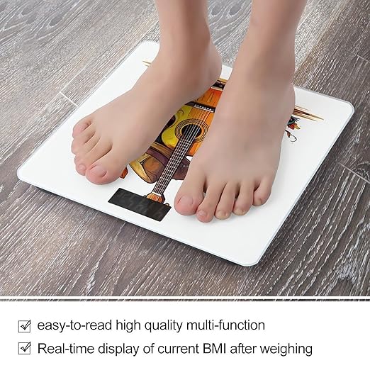 Funny Cartoon Hats Guitar Scale for Body Weight Precision Bathroom Weighing Scales with Back Lit LCD Display Sturdy Tempered Glass Body Weight Scales Digital Bathroom Scale 400lb