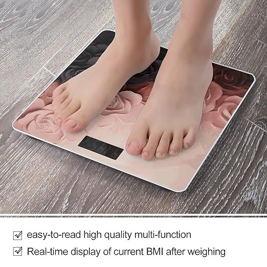Rose Color Blush and Black Scale for Body Weight Sturdy Tempered Glass Weighing Scales with LCD Display Accurate Digital Bathroom Scale Convenient Body Fat Smart Scales 400lb