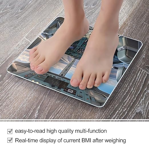 Airplane Cockpit Bathroom Scale Automatic Power On/Off Body Scales LCD Backlight Display Square Digital Scale Rounded Corners Bathroom Scales for Home Bedrooms