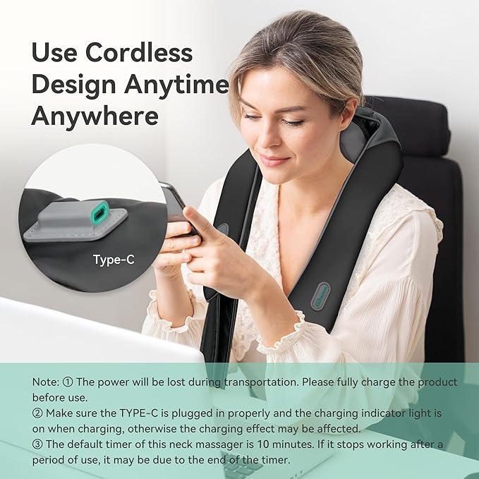 Snailax Cordless Neck Massager with Heat 4D Kneading Neck and Shoulder Massager Deep Tissue Shiatsu Back Massager Pillow 2 Heating LevelsGifts for Mom Dad