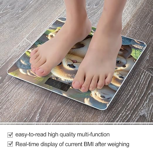 Cartoon Brown Otters Bathroom Scale for Body Weight Bathroom Weighing Scales with Back Lit LED Display Sturdy Tempered Glass Body Weight Bathroom Scale 400lb Weighing