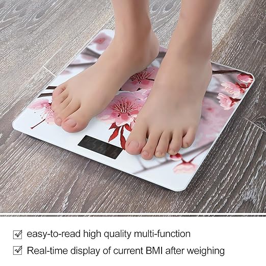 Plum Blossom Scale for Body Weight Anti-Slip Digital Bathroom Scale Sturdy Toughened Glass Weighing Scales High Precision Safe Rounded Corners Smart Scales