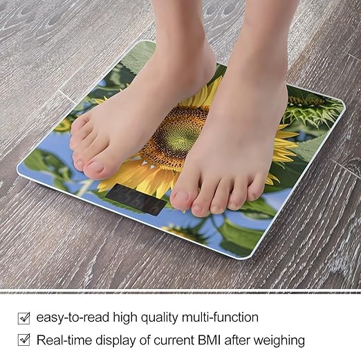 Sunflower Bathroom Scale for Body Weight Bathroom Weighing Scales with Back Lit LED Display Sturdy Tempered Glass Body Weight Bathroom Scale 400lb Weighing