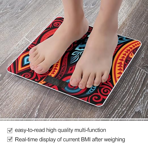 Digital Bathroom Scale for Body Weight Scale with Bright LCD Display High Accuracy Step-On Technology Auto On/Off Abstract Tribal Pattern Digital Scales 400 Lbs /180kg