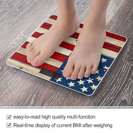 Men's Smart Scale for Body Weight Digital Bathroom Weighing Scale Automatic Switch Energy Saving Scale Vintage Wooden American Flag