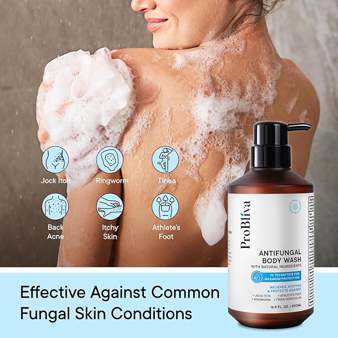 Antifungal Body Wash Treatment Soap – Antibacterial Wash for Jock Itch Ringworm Back Acne Tinea &amp Foot Odor – Medicated Skin Relief Cleanser Gel with Tea Tree Oil &amp Tolnaftate for Men and W