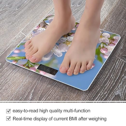 Japanese Cherry Blossom Scale for Body Weight Accurate Digital Bathroom Scale Toughened Glass High Precision Scales Smart Weight Scales with Large LCD Backlight Display Weighing Machine