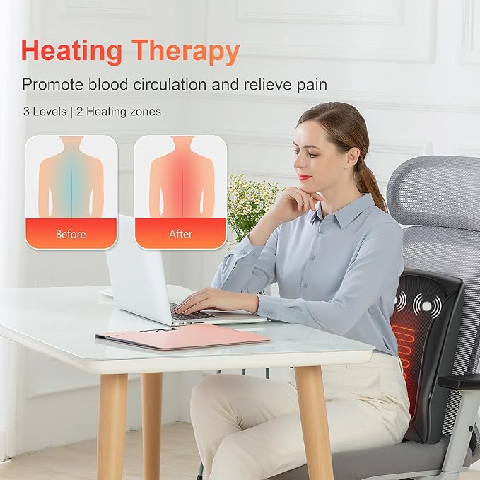 COMFIER Back Massager with Heat Deep Tissue Shiatsu Neck and Back Massager Chair Use Massager Pillow with Adjustable Flap