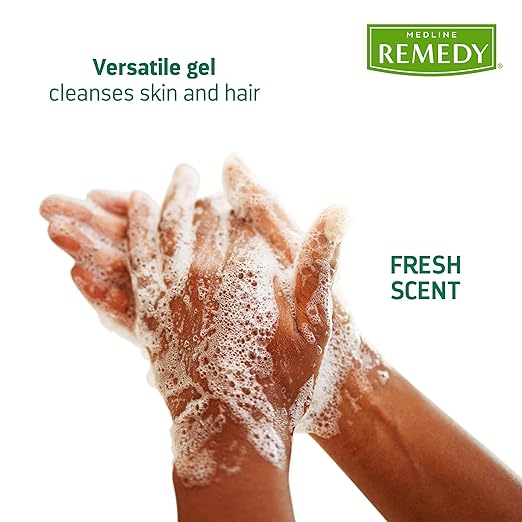 Medline Remedy Essentials Shampoo and Body Wash (8 fl oz) 48 Count Kiwi Mango Scent Full Body Cleanser with Aloe For Adults &amp Elderly Easy Rinse Gel for Bath Shower or Bedside Bathing