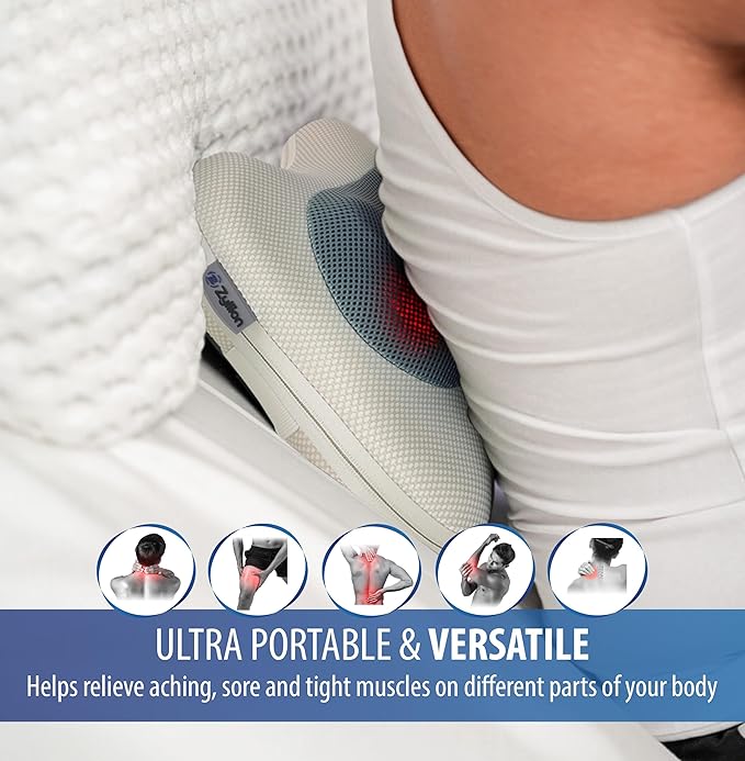 Zyllion Shiatsu Back and Neck Massager with Heat - 3D Electric Kneading Deep Tissue Massage Pillow for Muscle Pain Relief Cream ZMA-13