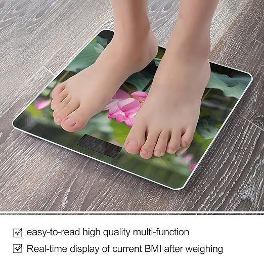 Pink Lotu FlowersScale for Body Weight with LCD High Precision Weighing Scales Fashion Sturdy Tempered Glass Weight Scales Easy-to-Read Digital Bathroom Scale for Daily 400lb