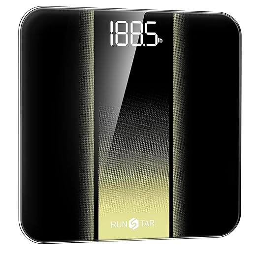 RunStar Digital Scale for Body Weight Accurate Bathroom Weight Scale with Clear LED Backlight Display Home Scale 400lb with Anti-Slip Design Black Golden