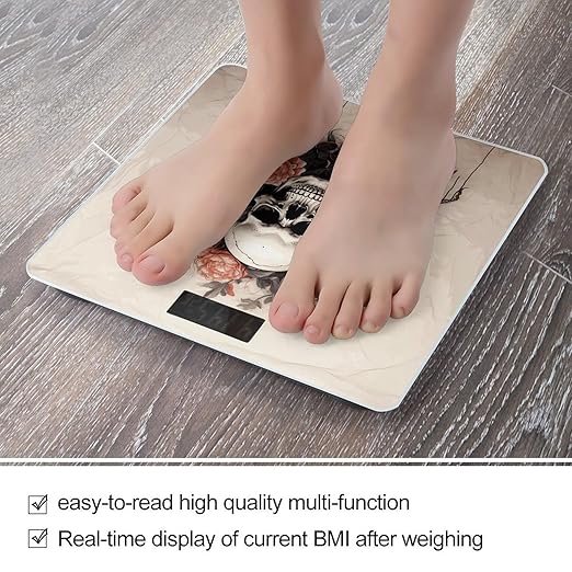 Ancient Skull and Flowers Scale for Body Weight Digital Bathroom Scale Accurate Smart Weight Scales with Large Display Weighing Machine High Precision Scales