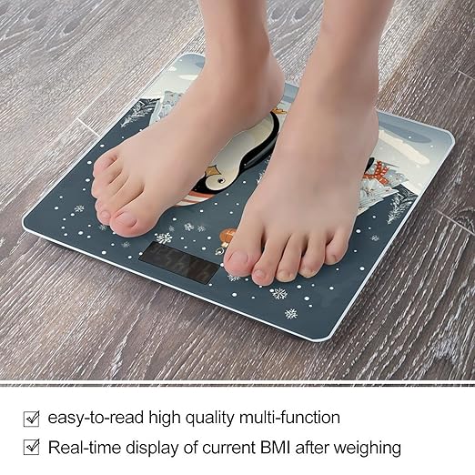 Merry Christmas Penguins Weight Scale for Body Weight Digital Bathroom Scale High Capacity Accurate Digital Weighing Scales and Easy-to-Read on Backlit LCD Display Scales