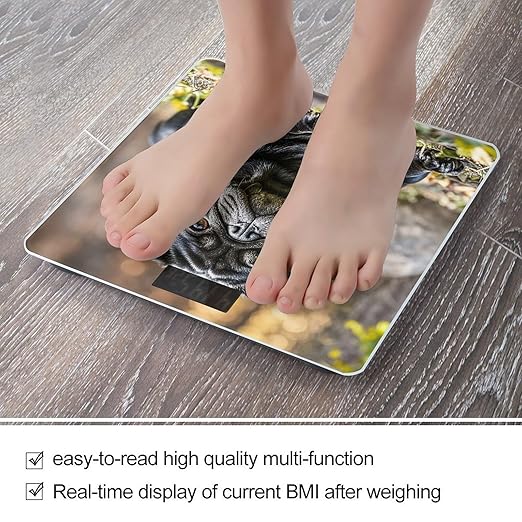 Cute Black Pug Dog Scale for Body Weight Highly Accurate Digital Bathroom Body Scale Digital Bathroom Scales for People Anti-Slip Large LCD Display Smart Scales