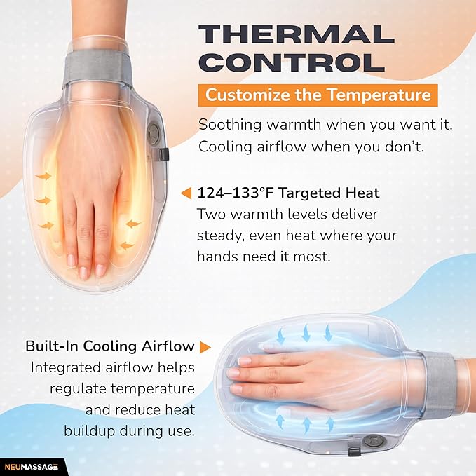 Hand Massager with Heat Cooling and Compression | Full-Hand and Wrist Coverage with Touchscreen &amp Palm Roller | Daily Massage at Home Office or Travel