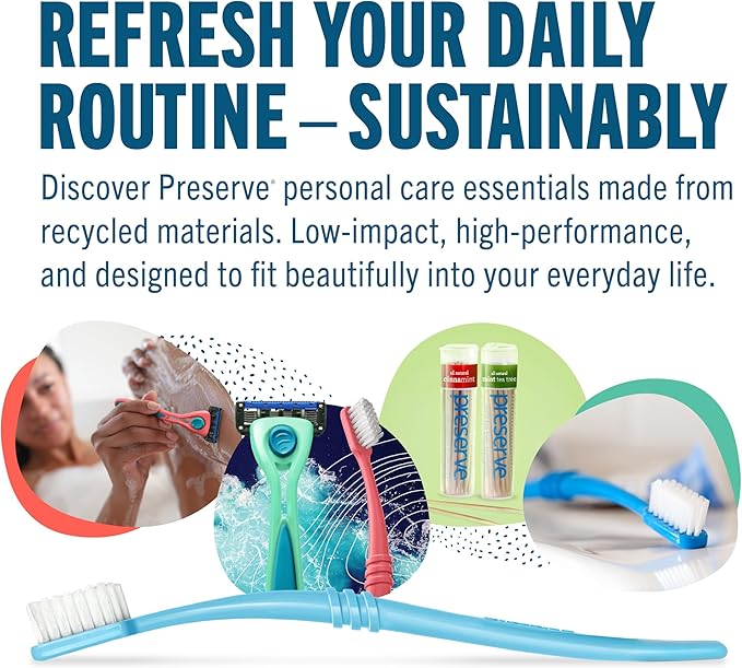 Preserve Ocean Plastic Initiative (POPI) Adult Toothbrush Made in USA from Recycled Ocean Plastic Coral Soft 6 Count