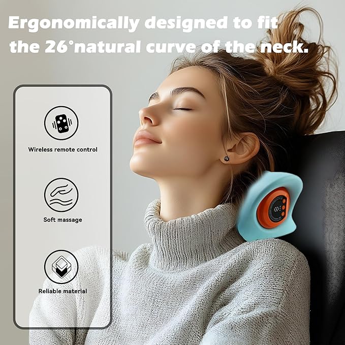 Neck Massager with Heat Neck Traction Device and Deep Tissue and Shoulder Massager for Pain Relief Cervical Traction Device Comfortable Pillow Design for Office Crowd
