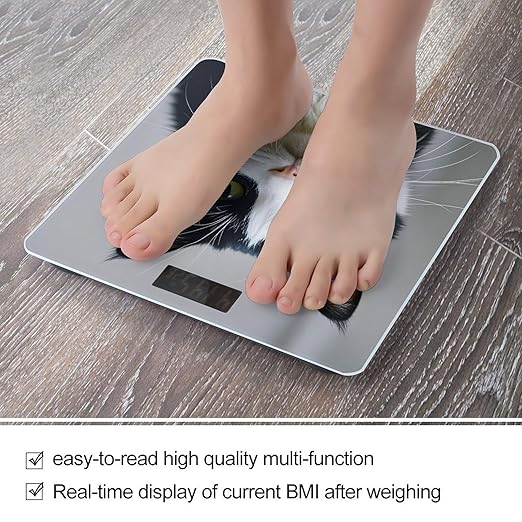 Black and White Cats Scale for Body Weight Accurate Digital Bathroom Scale Toughened Glass High Precision Scales Smart Weight Scales with Large LCD Backlight Display Weighing Machine
