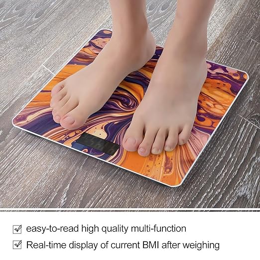 Purple Tie-dye Fabric Scale for Body Weight Anti-Slip Digital Bathroom Scale Sturdy Toughened Glass Weighing Scales High Precision Safe Rounded Corners Smart Scales