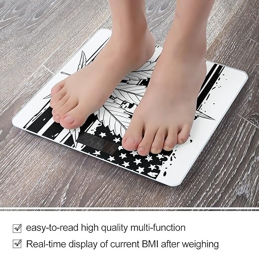 Marijuana Weed Leaf Black and White American Flag Smart Square Scale with Digital Display for Bathroom Scale