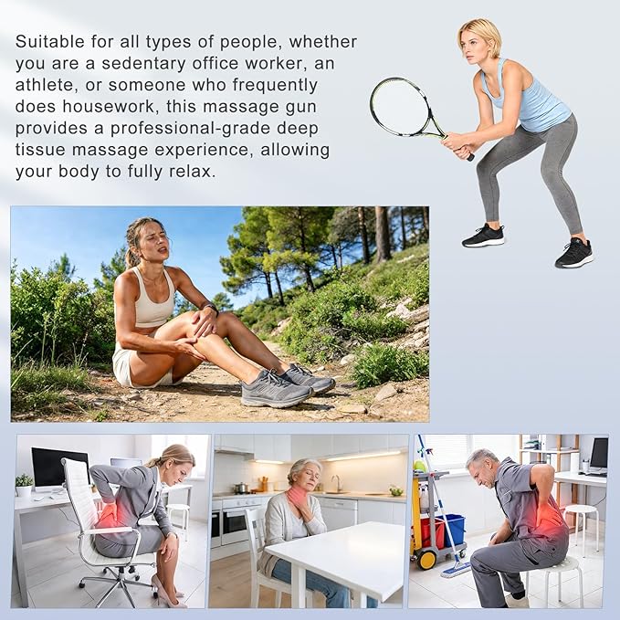 Kalamera Massage Gun with 24 Heads Quiet Handheld &amp Hands-Free Muscle Massager for Workout Recovery Office Relaxation and Home Use Rechargeable for Back Shoulders Legs &amp Feet