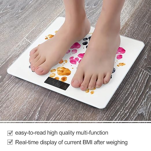 Colorful Dog Paws Bathroom Scale for Body Weight 400 Lb Weight Scale with High Precision Sensors Tempered Glass Highly Accurate Digital Weighing Machine for People