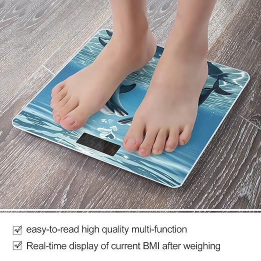 Dolphins in Love Weight Scale Large Digital Bathroom Scales with Bright LED Display Non Slip Digital Scale and Step On Fashion Weighing Machine for Body
