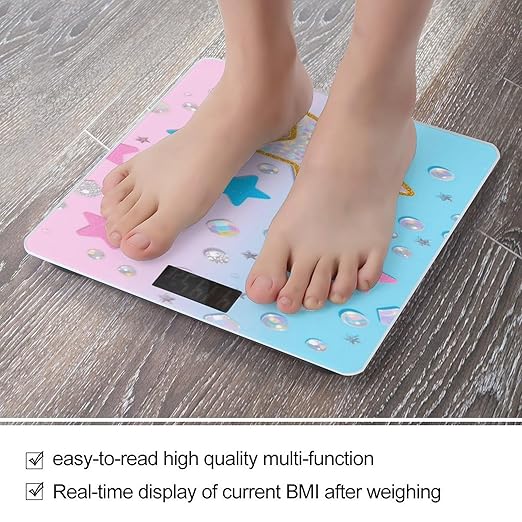 Blue Pink Glitter Weight Scale Large Digital Bathroom Scales with Bright LED Display Non Slip Digital Scale and Step On Fashion Weighing Machine for Body