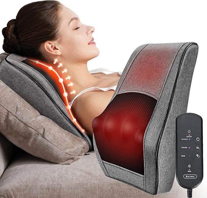 Boriwat Back Massager with Heat Neck Massager for Pain Relief Deep Tissue 3D Kneading Massage Pillow for Back Neck Shoulder Legs Gifts for Women Men Mom Dad