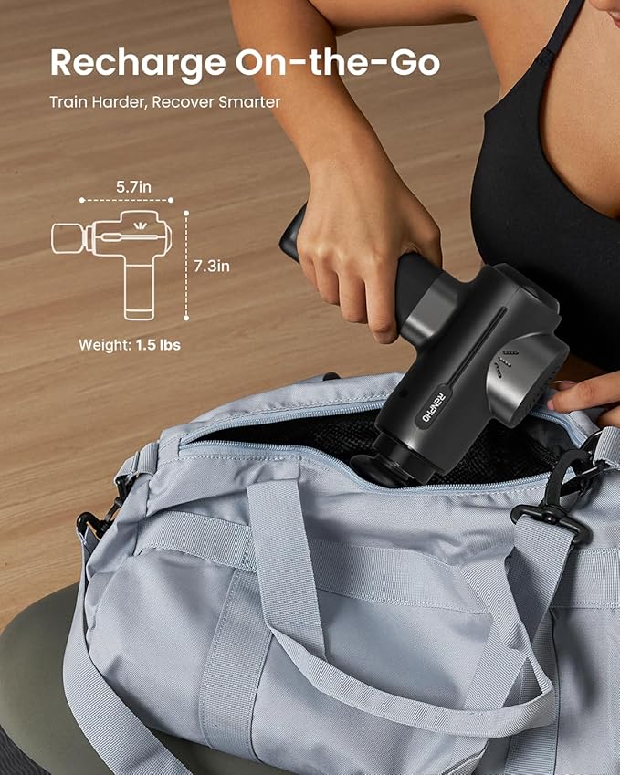 RENPHO Active+ Thermacool Massage Gun with Heat and Cold Deep Tissue Percussion Massager for Back and Neck Portable Handheld Massager with 5 Speeds 5 Attachments Carry Case Black