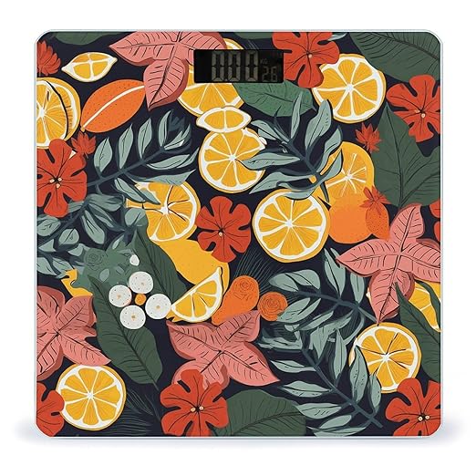 Colorful Tropical Leaves and Lemons Scale for Body Weight Highly Accurate Digital Bathroom Scale Sturdy Tempered Glass Weighing Scales with LCD Display Fashion Body Fat Smart Scales 400lb